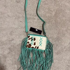 Fringe Real Cowhide Crossbody Bag in Turquoise